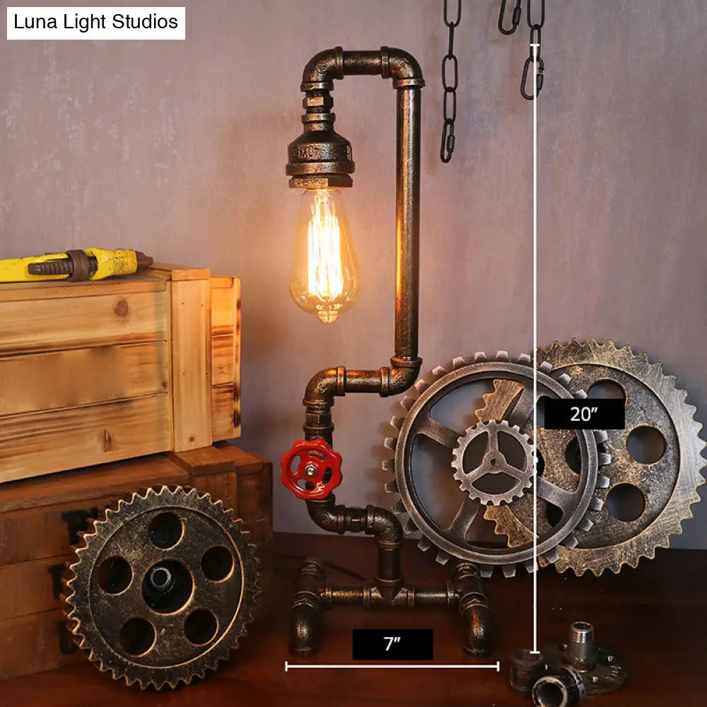 Steampunk Style Water Pipe Table Lamp Metal Antiqued Bronze Nightstand Light