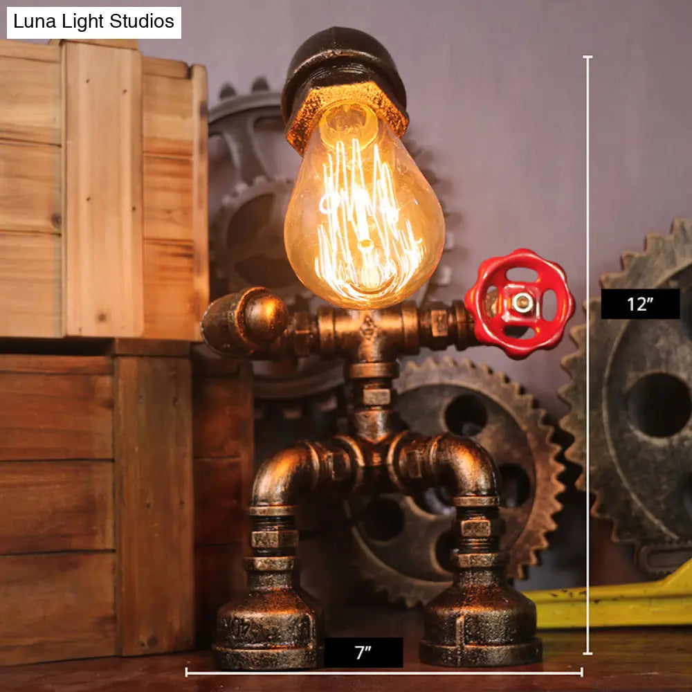 Steampunk Style Water Pipe Table Lamp Metal Antiqued Bronze Nightstand Light