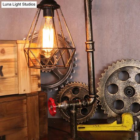 Steampunk Style Water Pipe Table Lamp Metal Antiqued Bronze Nightstand Light