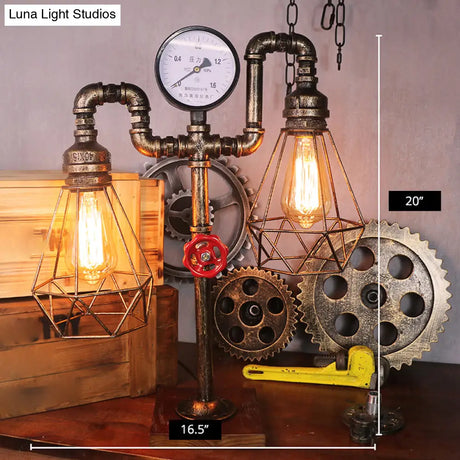 Steampunk Style Water Pipe Table Lamp Metal Antiqued Bronze Nightstand Light