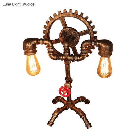Steampunk Style Water Pipe Table Lamp Metal Antiqued Bronze Nightstand Light