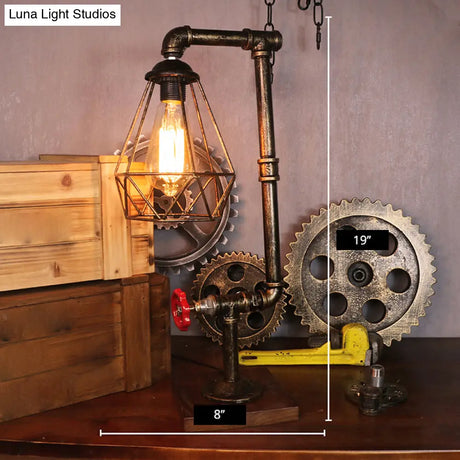 Steampunk Style Water Pipe Table Lamp Metal Antiqued Bronze Nightstand Light