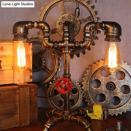 Steampunk Style Water Pipe Table Lamp Metal Antiqued Bronze Nightstand Light