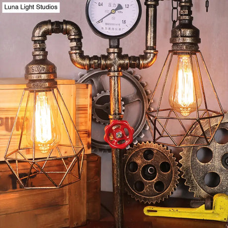 Steampunk Style Water Pipe Table Lamp Metal Antiqued Bronze Nightstand Light