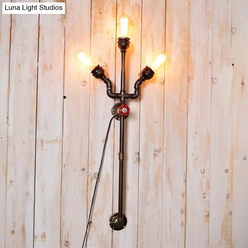 Steampunk Trident Exposed Sconce Lighting: 3-Light Metallic Wall Fixture In Bronze