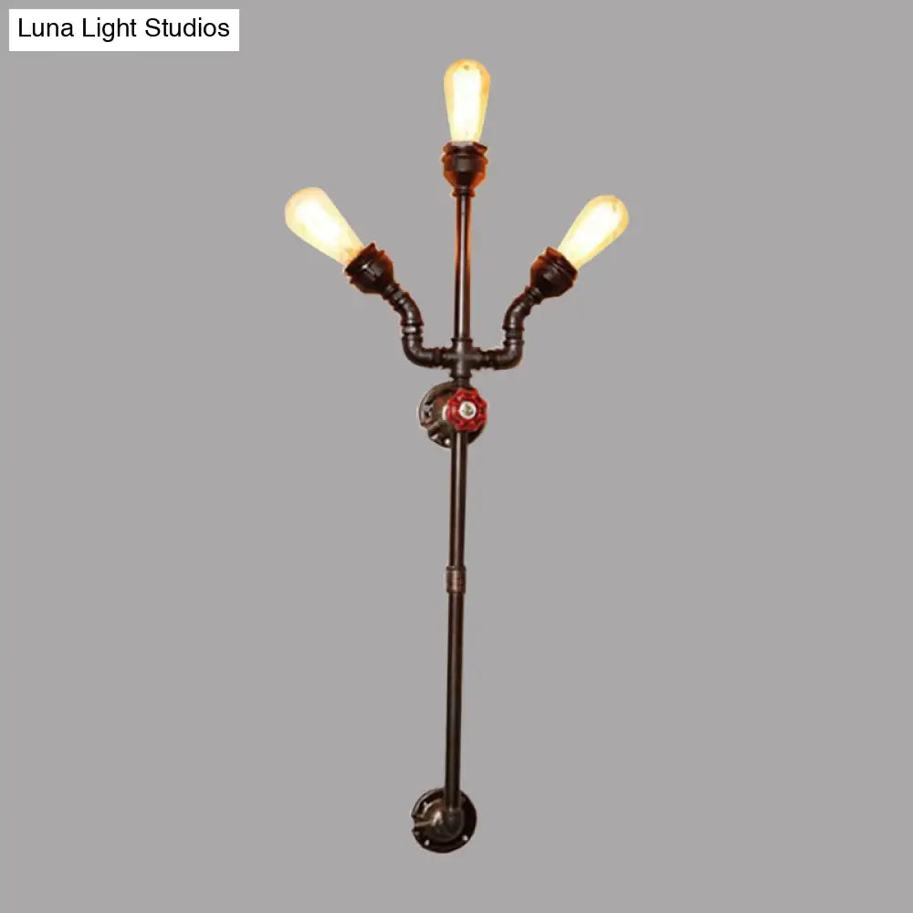 Steampunk Trident Exposed Sconce Lighting: 3-Light Metallic Wall Fixture In Bronze