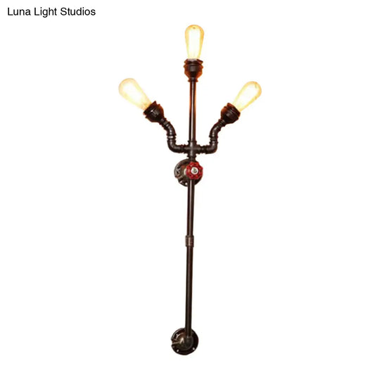 Steampunk Trident Exposed Sconce Lighting: 3-Light Metallic Wall Fixture In Bronze