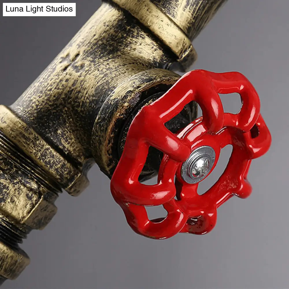 Steampunk Valve Pendant Light For Restaurant - Iron Bronze Water Pipe Design