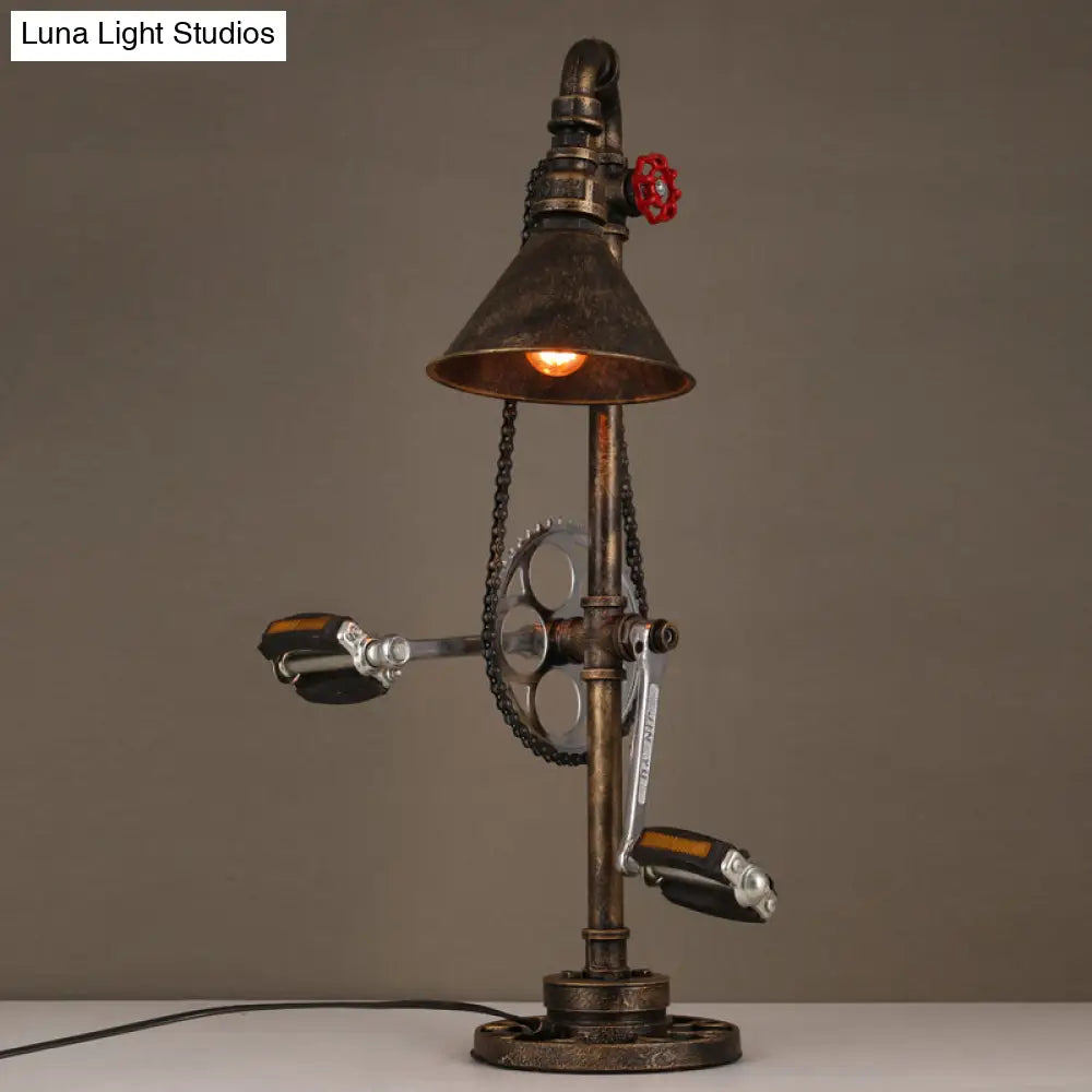 Steampunk Wrought Iron Table Lamp With Bicycle Design Brass Finish - Perfect For Living Room