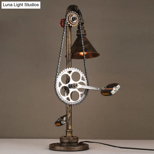 Steampunk Wrought Iron Table Lamp With Bicycle Design Brass Finish - Perfect For Living Room