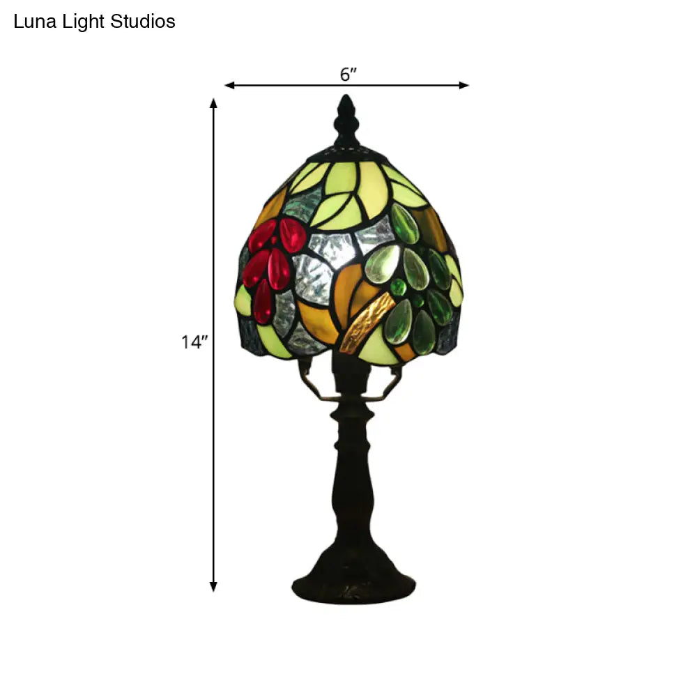 Stefania - Tiffany Dome Table Light Hand Cut Glass 1 Dark Coffee Grape Patterned Desk Lamp