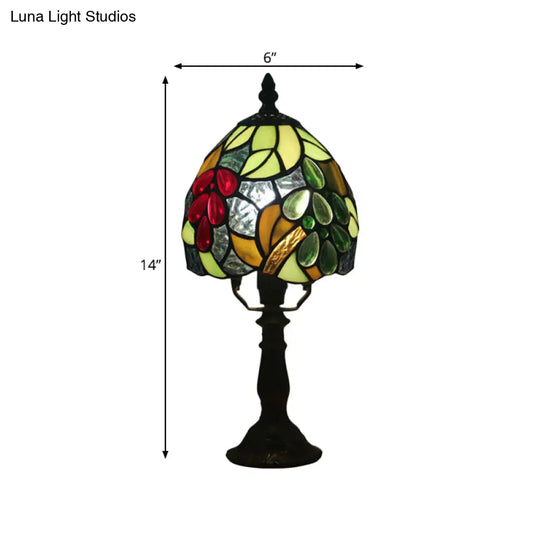 Stefania - Tiffany Dome Table Light Hand Cut Glass 1 Dark Coffee Grape Patterned Desk Lamp