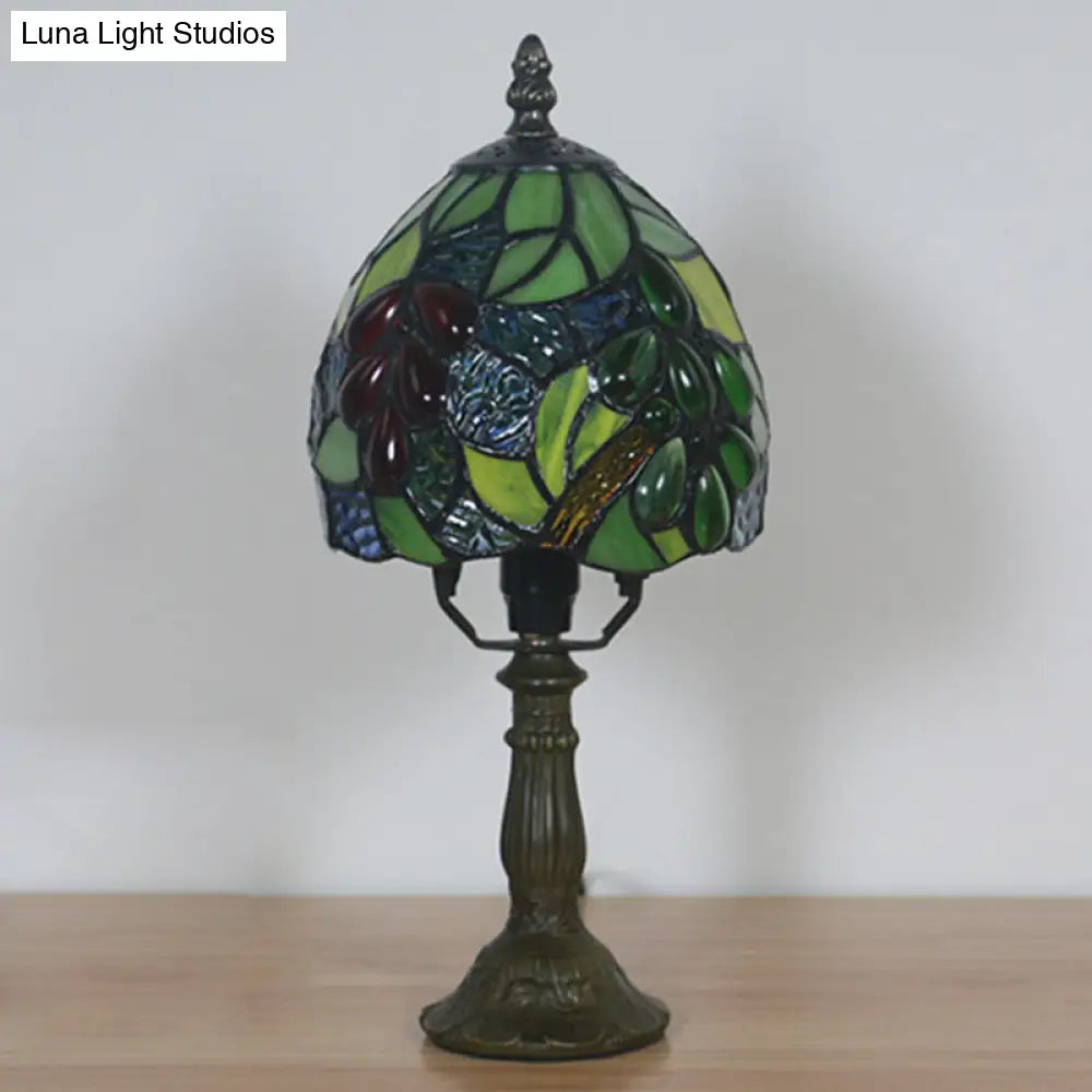 Stefania - Tiffany Dome Table Light Hand Cut Glass 1 Dark Coffee Grape Patterned Desk Lamp