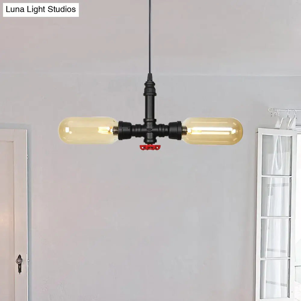 Stella - Amber Glass Black Suspension Light Pill Capsule 2-Light Industrial Led