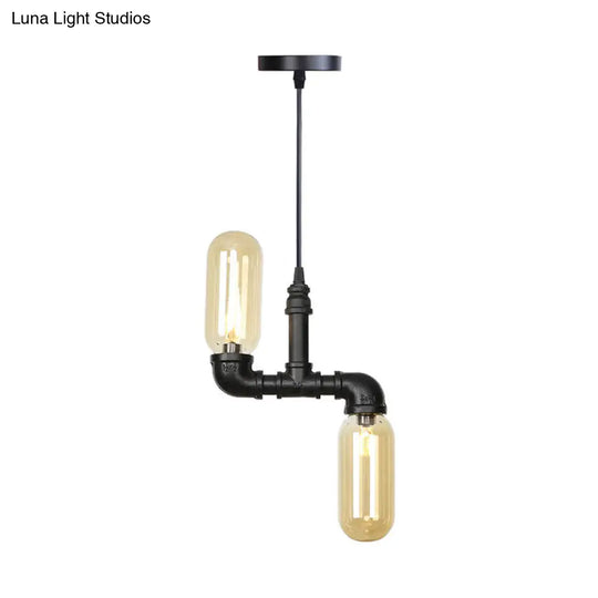 Stella - Amber Glass Black Suspension Light Pill Capsule 2-Light Industrial Led