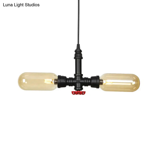 Stella - Amber Glass Black Suspension Light Pill Capsule 2-Light Industrial Led