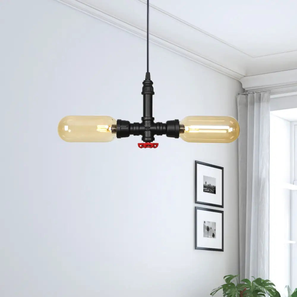 Stella - Amber Glass Black Suspension Light Pill Capsule 2-Light Industrial Led / B