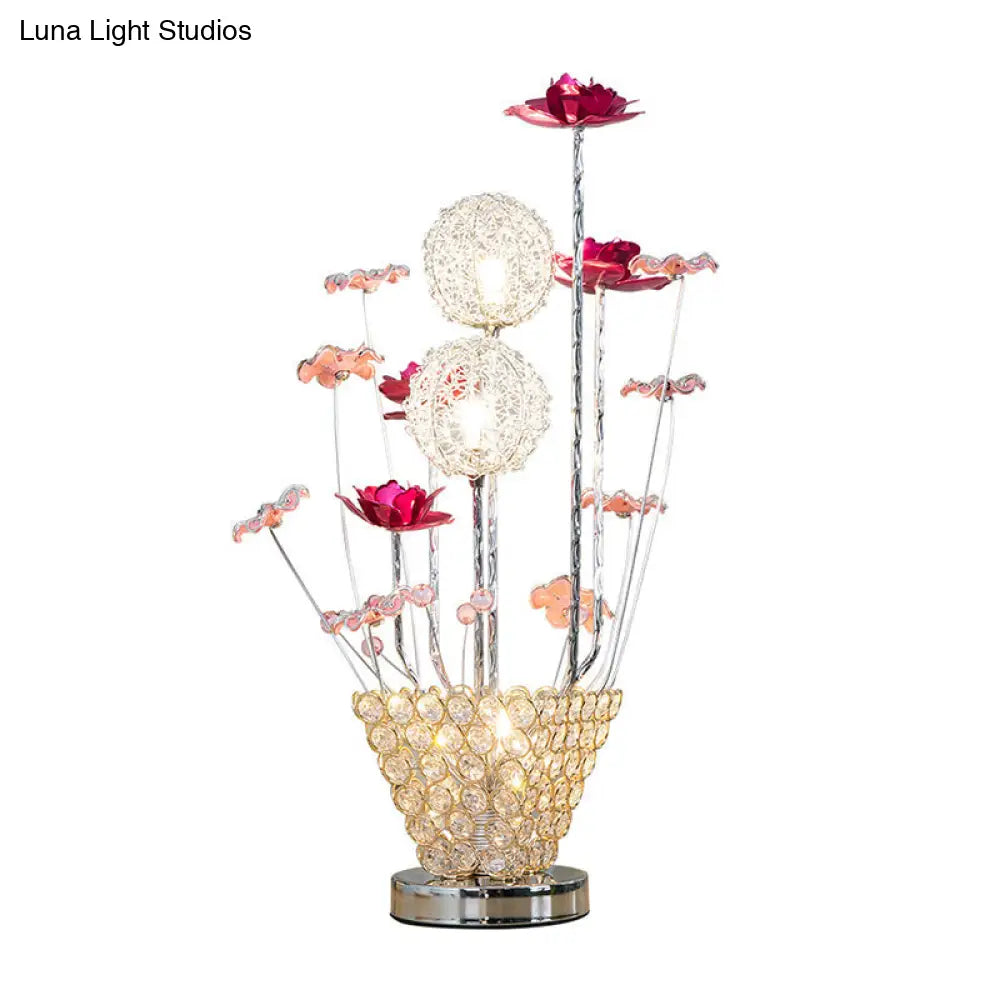 Rose & Dandelion Led Night Light With Crystal Vase - Art Decor Desk Lighting (Gold)