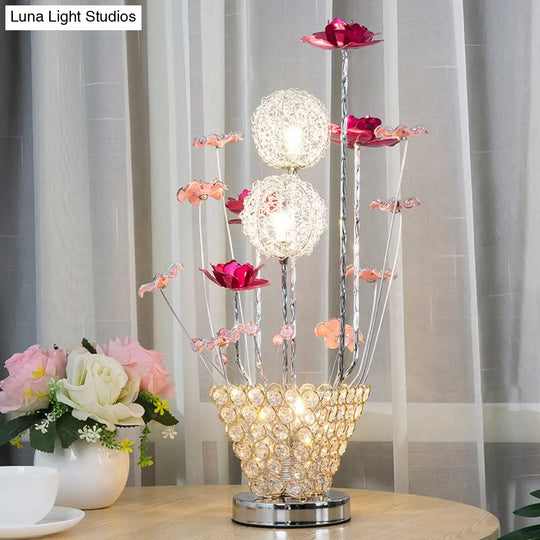 Rose & Dandelion Led Night Light With Crystal Vase - Art Decor Desk Lighting (Gold)