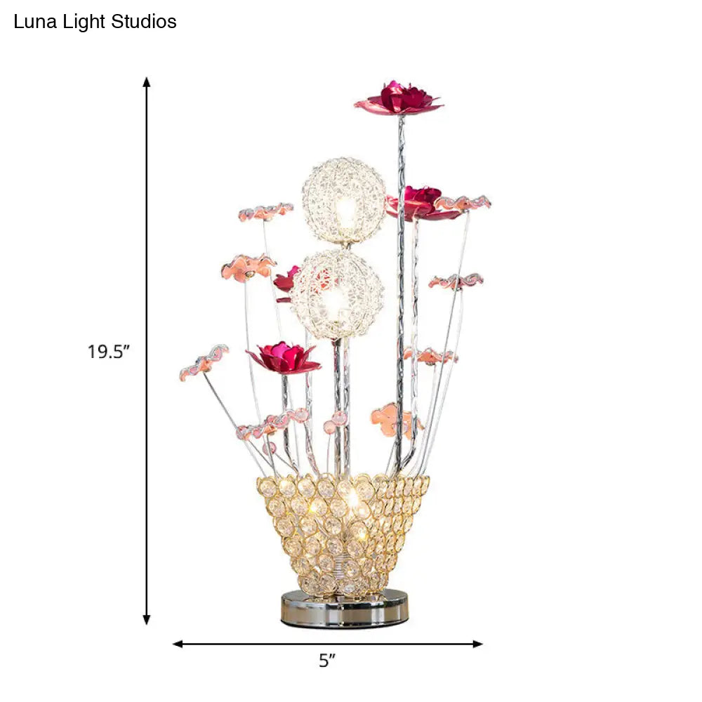 Rose & Dandelion Led Night Light With Crystal Vase - Art Decor Desk Lighting (Gold)