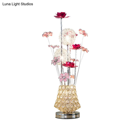 Rose & Dandelion Led Night Light With Crystal Vase - Art Decor Desk Lighting (Gold)