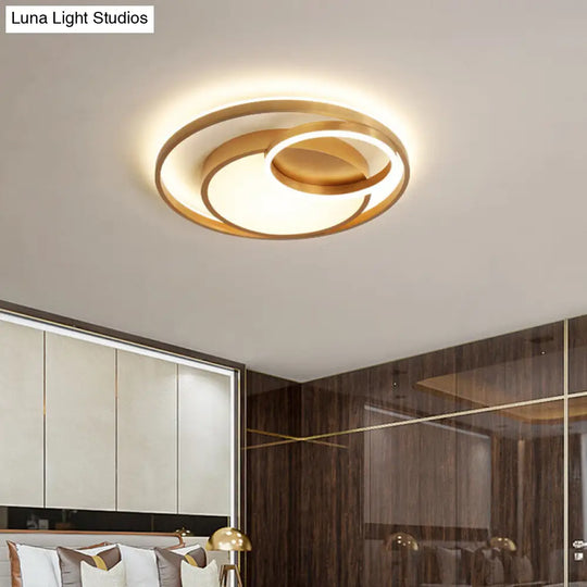 Stepless Dimming Gold Led Flush Mount Ceiling Lamp - 16/23.5 Wide Circle Acrylic Light Fixture