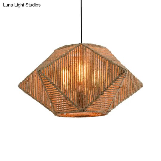 Stereoscopic Star Pendant Lamp - Farmhouse 1-Light Hanging Rope Kit Hand-Woven Design In Beige