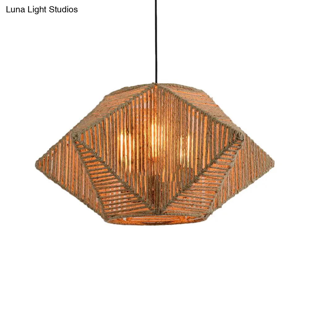 Stereo Star Pendant Lamp With Hand Woven Rope Design - Farmhouse Style 1-Light Beige