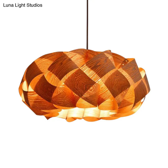 Stranded-Weaving Asian Drum Shade Pendant Ceiling Light In Beige