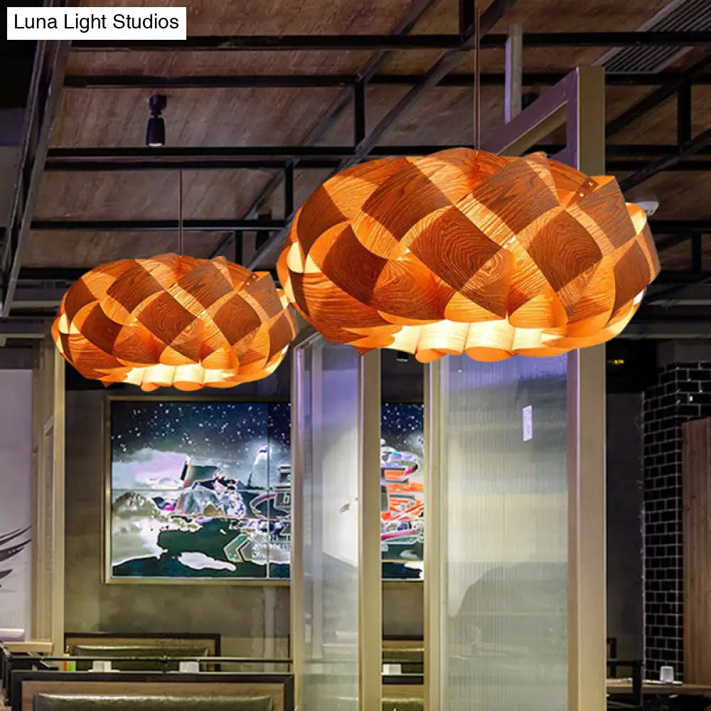 Stranded-Weaving Asian Drum Shade Pendant Ceiling Light In Beige