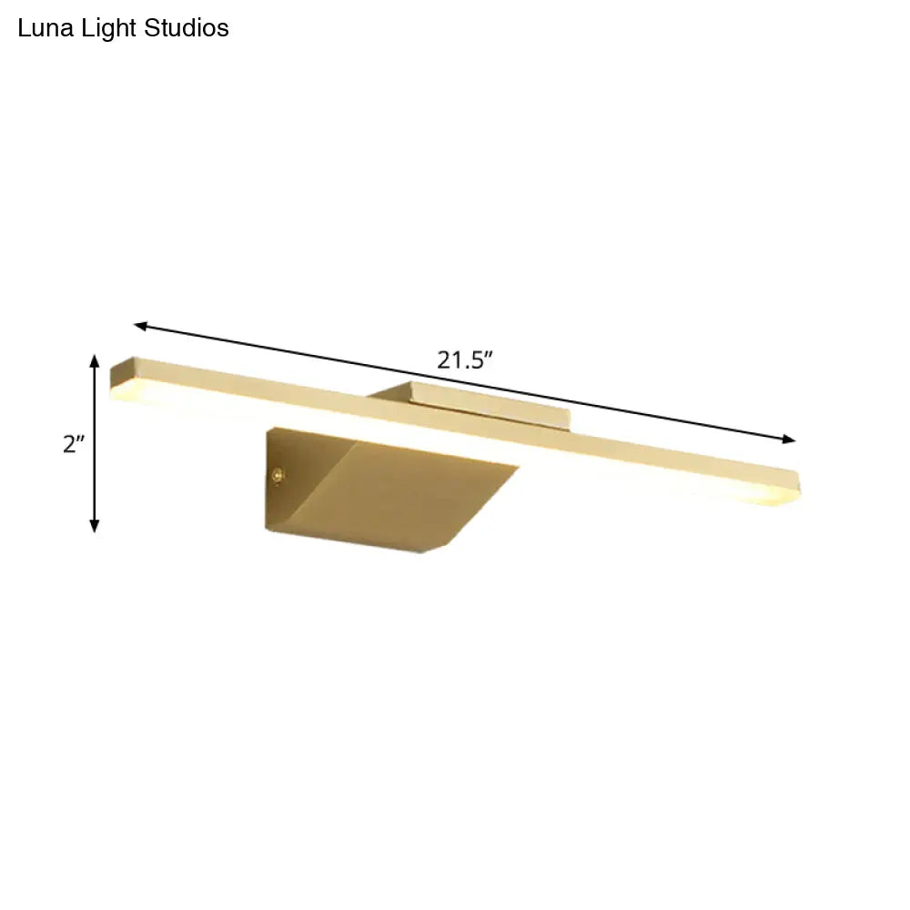 Streamlined Metallic Led Wall Lamp - 16/21.5 W Gold Vanity Sconce Light For Bathroom