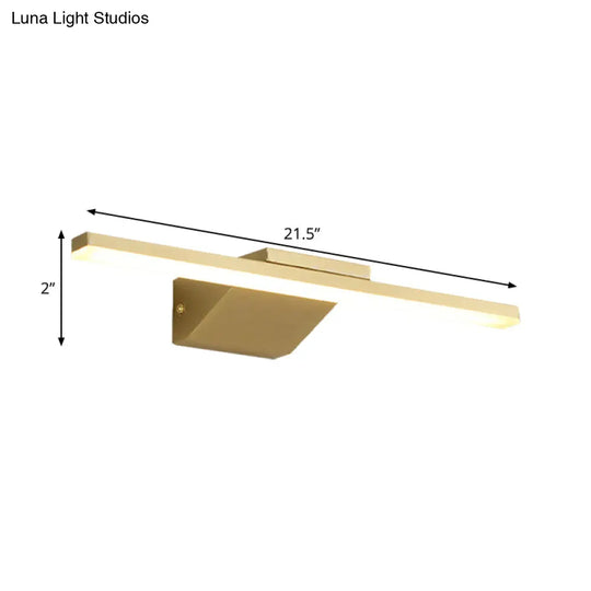 Streamlined Metallic Led Wall Lamp - 16/21.5 W Gold Vanity Sconce Light For Bathroom