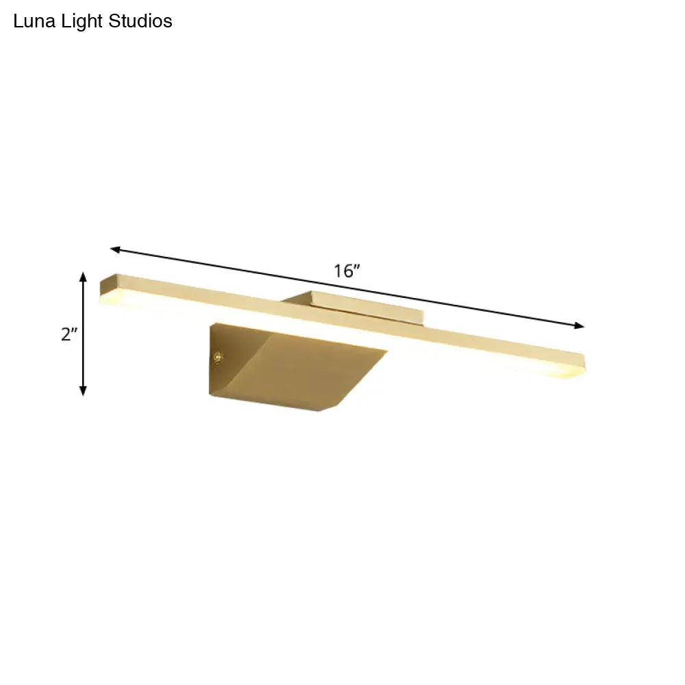 Streamlined Metallic Led Wall Lamp - 16/21.5 W Gold Vanity Sconce Light For Bathroom