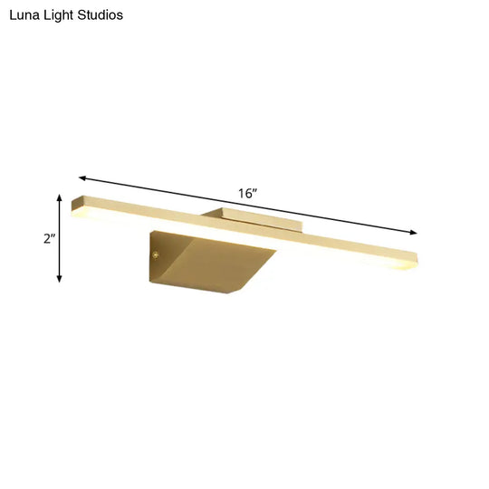 Streamlined Metallic Led Wall Lamp - 16/21.5 W Gold Vanity Sconce Light For Bathroom