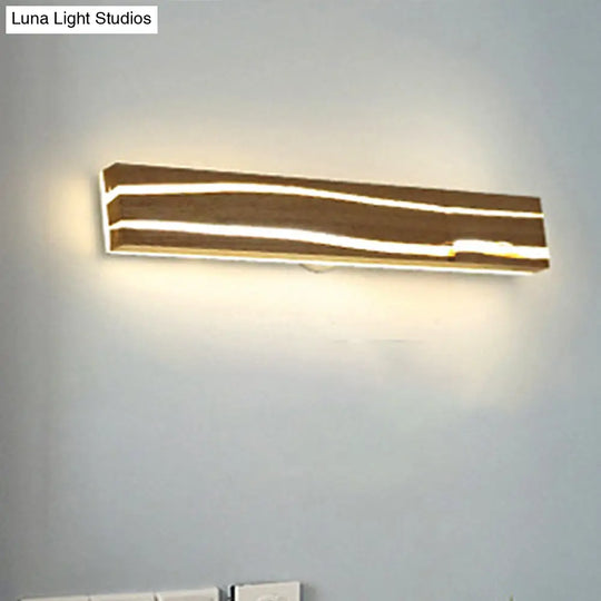 Striped Wood Sconce Led Light - Beige Vanity For Bedroom