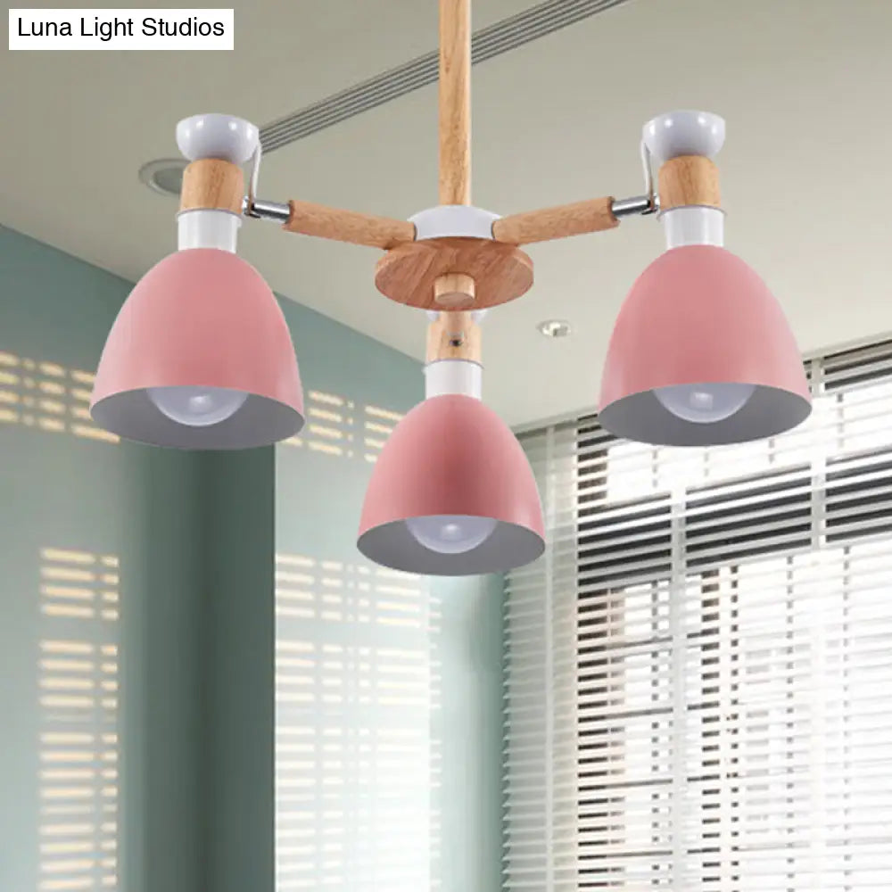 Study Room Ceiling Mount Light - Domed Metal Lamp With 3 Macaron Lights