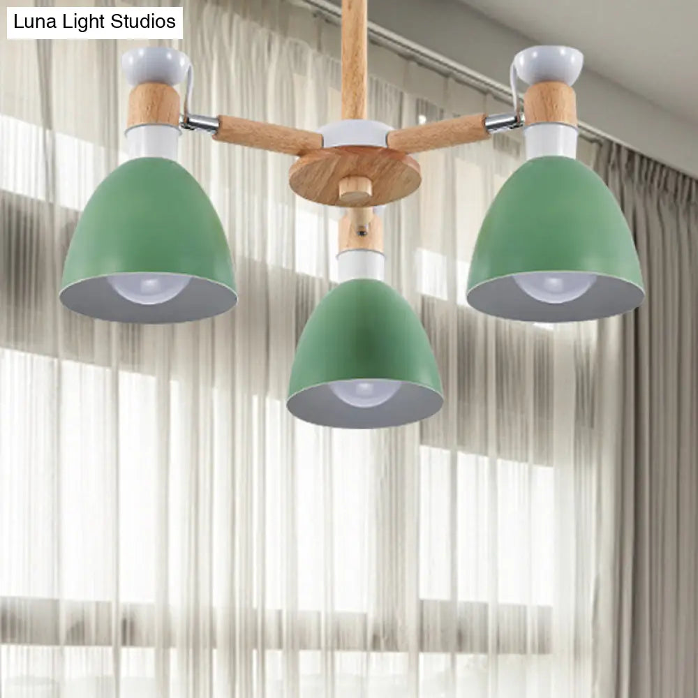 Study Room Ceiling Mount Light - Domed Metal Lamp With 3 Macaron Lights