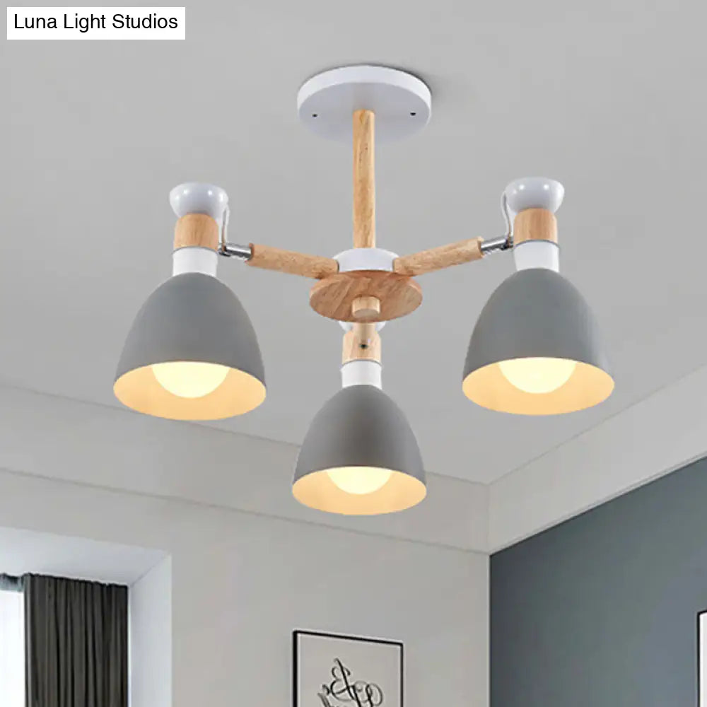 Study Room Ceiling Mount Light - Domed Metal Lamp With 3 Macaron Lights