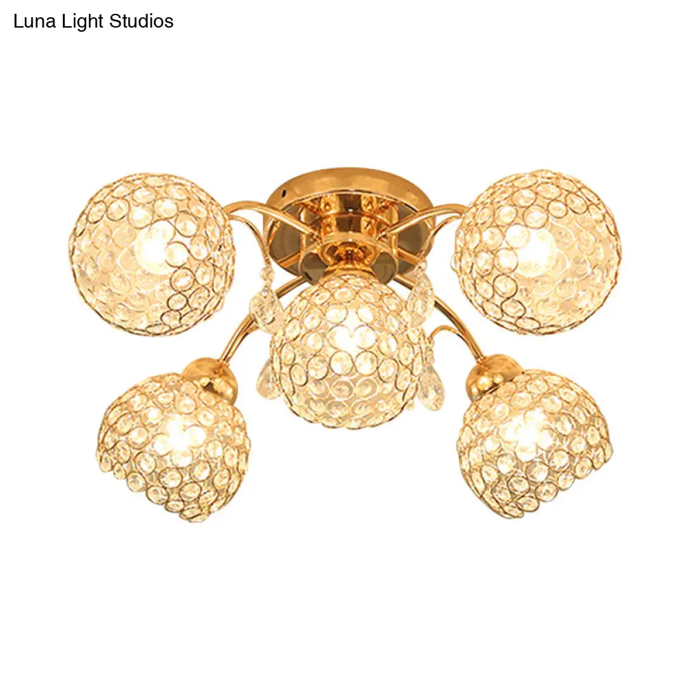 Stunning 5 - Head Crystal Semi Flush Mount Ceiling Light For Traditional Bedrooms