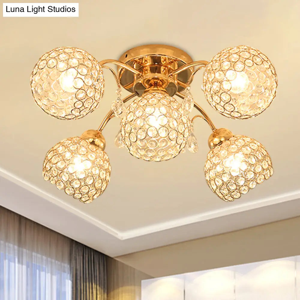 Stunning 5-Head Crystal Semi Flush Mount Ceiling Light For Traditional Bedrooms