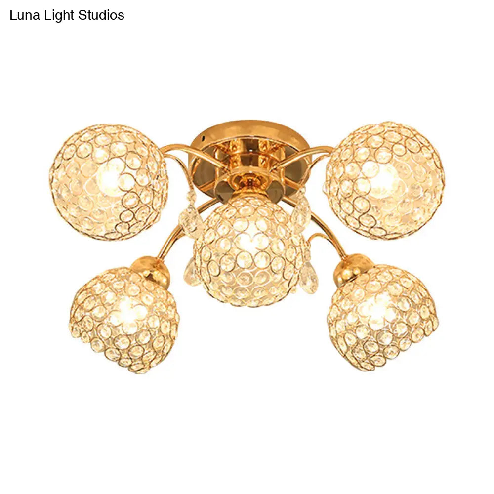 Stunning 5-Head Crystal Semi Flush Mount Ceiling Light For Traditional Bedrooms