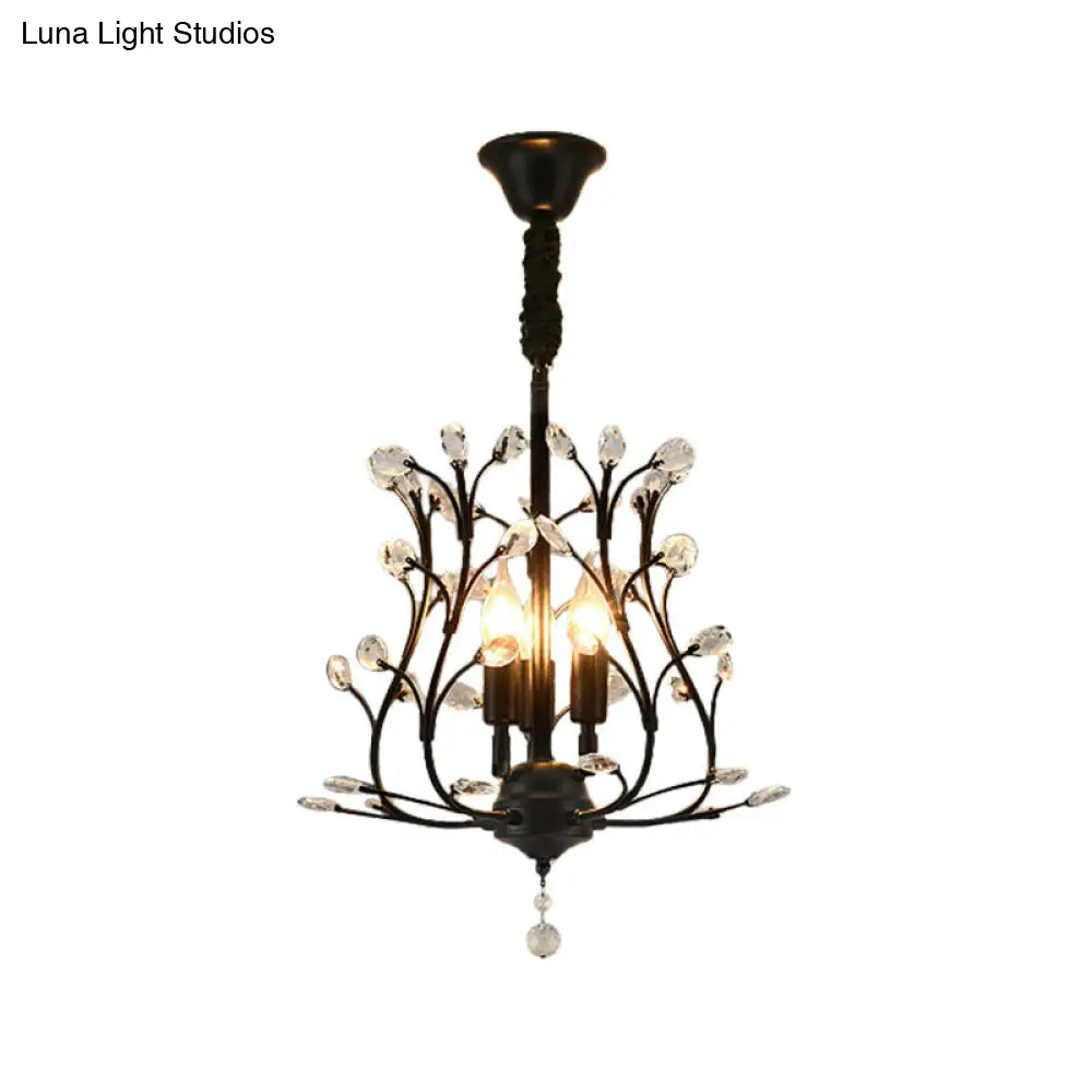 Modern Black/Gold Branch Crystal Chandelier With 3 Bulbs - Perfect For Dining Room