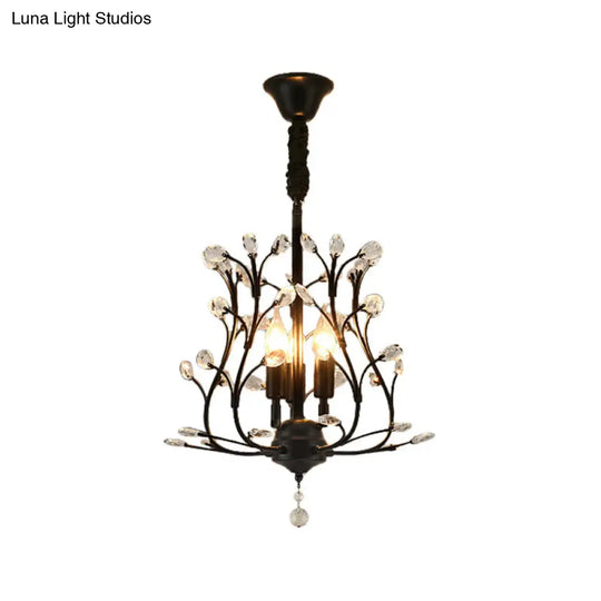 Modern Black/Gold Branch Crystal Chandelier With 3 Bulbs - Perfect For Dining Room