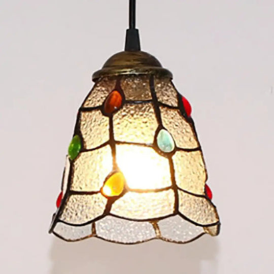 Stunning Clear Glass Trumpet Ceiling Lamp Tiffany Style With Colorful Bead - Elegant 1-Head Pendant