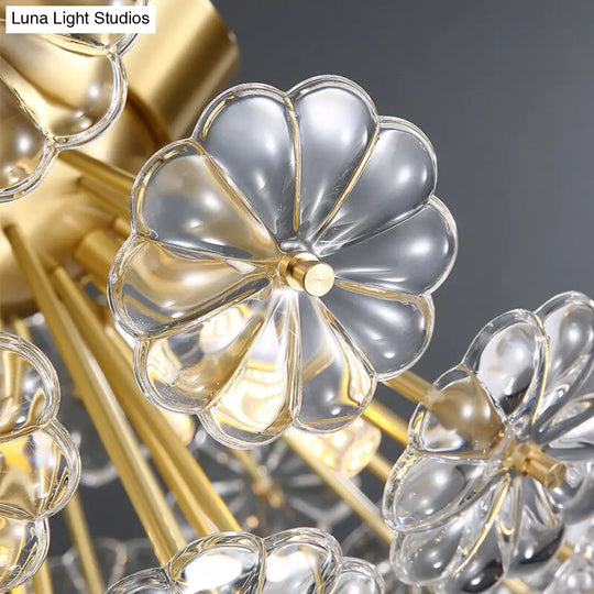 Stunning Crystal Flower Semi Mount Ceiling Light In Modern Gold Finish - Perfect For Bedrooms