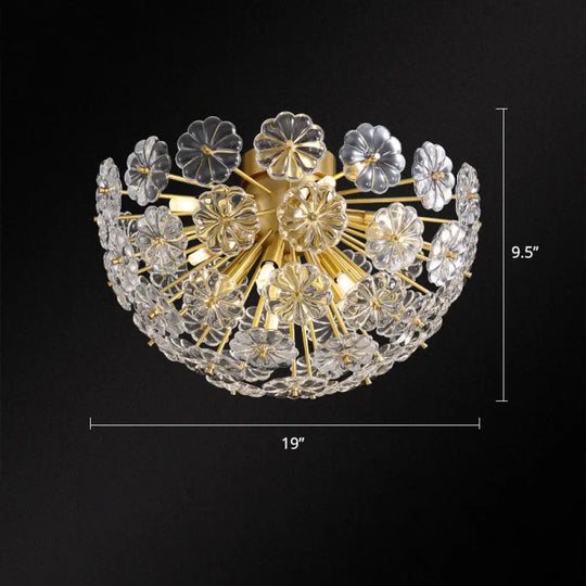 Stunning Crystal Flower Semi Mount Ceiling Light In Modern Gold Finish - Perfect For Bedrooms / 19’