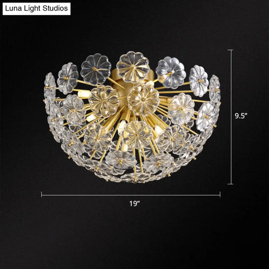 Stunning Crystal Flower Semi Mount Ceiling Light In Modern Gold Finish - Perfect For Bedrooms / 19