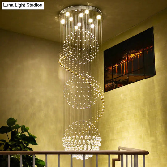 Modern Clear Crystal Spiral Led Chandelier With 4 Lights Perfect For Stairways