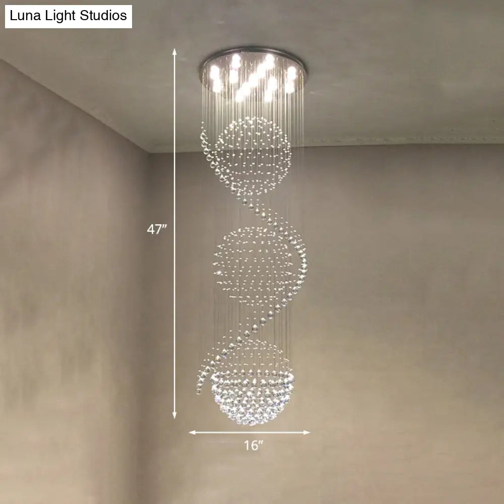 Stunning Crystal Spiral Led Chandelier - 4 Lights For Stairways