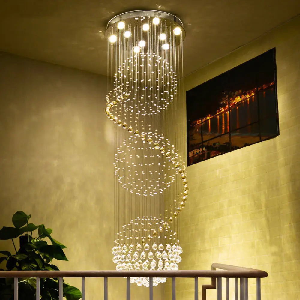 Stunning Crystal Spiral Led Chandelier - 4 Lights For Stairways Clear